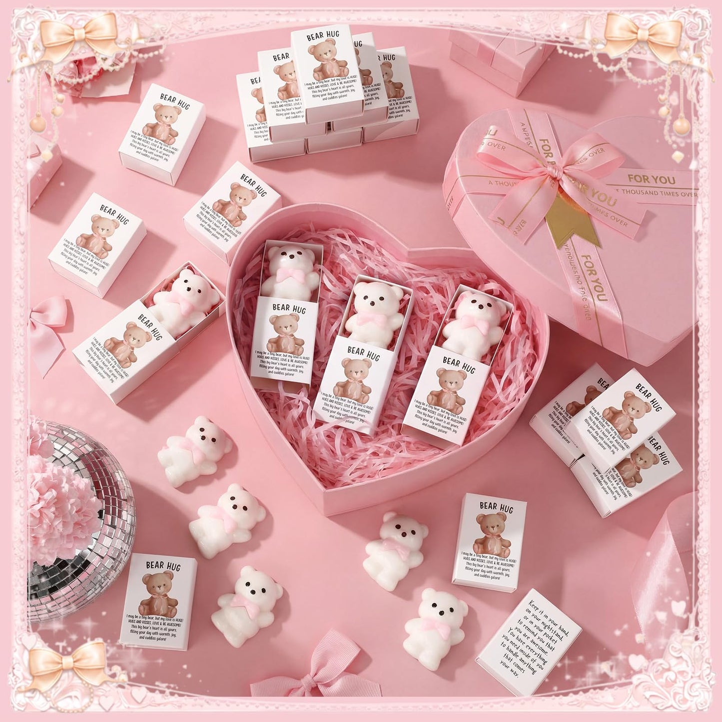 Wettarn 24 Sets Bear with Pink Bow Gifts Cute Stress Balls with Bear