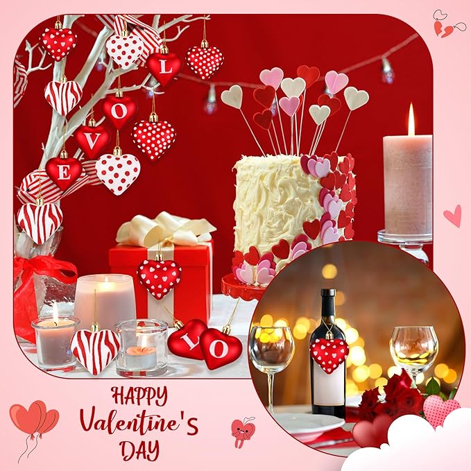 36 Pcs 2 Size 1.8/2.4 inch Valentines Day Heart Ornaments 8