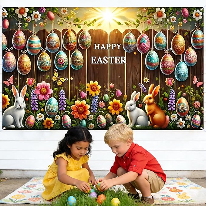 Easter Banner Polyester 43x70.86 Inches Large Easter Banner for Wall