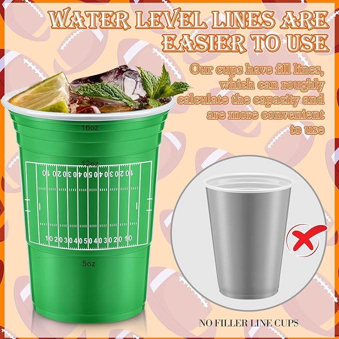 48 Pcs Football Party Supplies 16 oz Thick Plastic Disposable Cups
