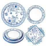 60Pcs Blue White Floral Party Supplies,Blue and White Floral Paper