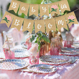 Whaline Baby in Bloom Burlap Banner with Pink Flower Rustic Bunting