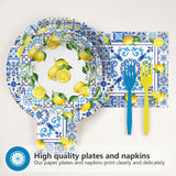96Pcs Capri Lemon Party Supplies Blue Tiles Yellow Lemon Plates and