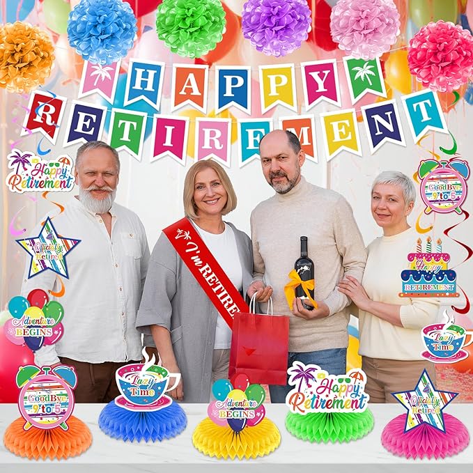 20pcs Retirement Party Decorations for Women Men Colorful Happy