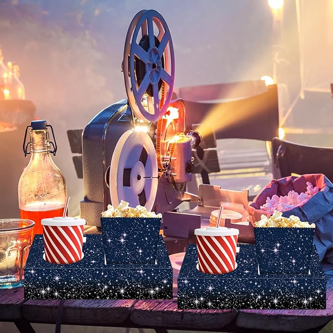 48Pcs Movie Night Supplies 24 Movie Night Snack Trays with 24 Popcorn