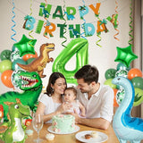 Dinosaur 4th Birthday Party Decorations for Boys Girls Foil Green