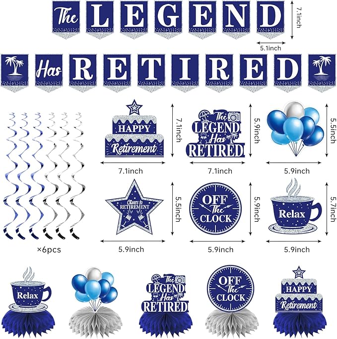 Retirement Party Decorations Blue Silver 20PCS Kit Banner Backdrop