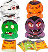 180 Pcs Halloween Paper Plates and Napkins Set 4 Design Pumpkin