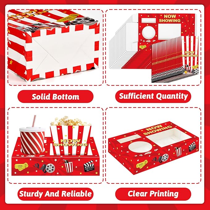 Movie Night Snack Trays 48pcs Include 24 Movies Themed Snack Trays