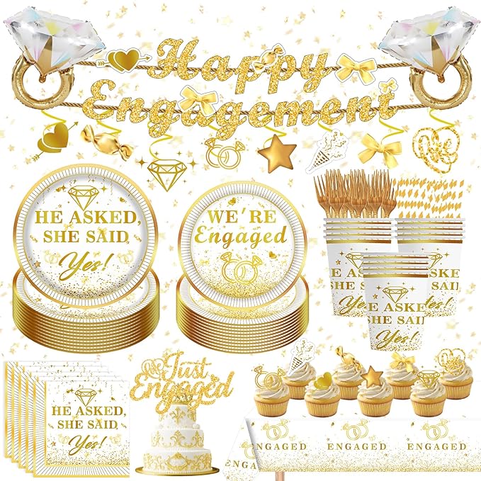 141PCS Engagement Party Decorations Happy Engagement Banner Ring