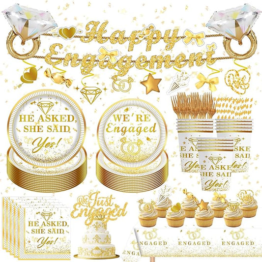 141PCS Engagement Party Decorations Happy Engagement Banner Ring