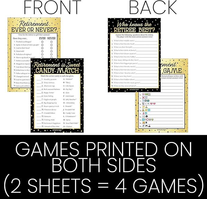 DISTINCTIVS Retirement Party Games - Icon Match, Candy Match, Ever or