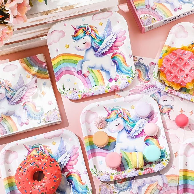 72 Pcs Unicorn Plates and Napkins Serve 36 7 Square Paper Dessert