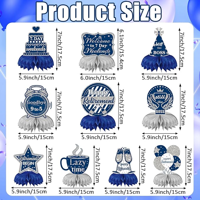 10 Pcs Retirement Party Decorations, Blue Silver Retirement Table
