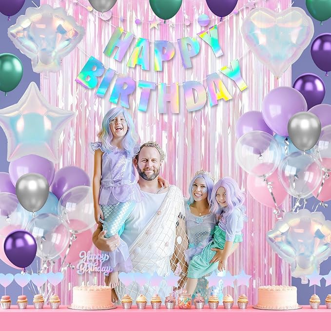 Mermaid Birthday Decorations for Girls Women Iridescent Birthday