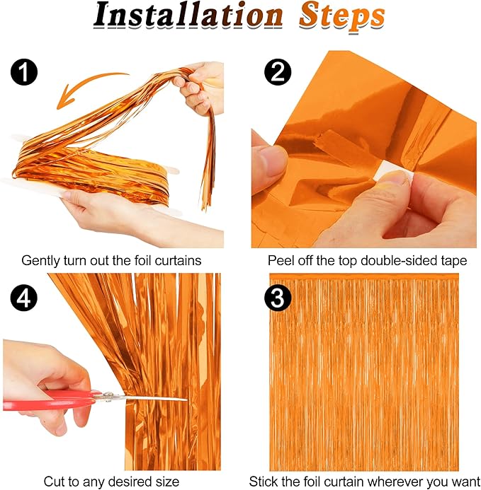 2 Pack Backdrop Curtains, 3.28 FT x 7.05 FT Orange Color Tinsel