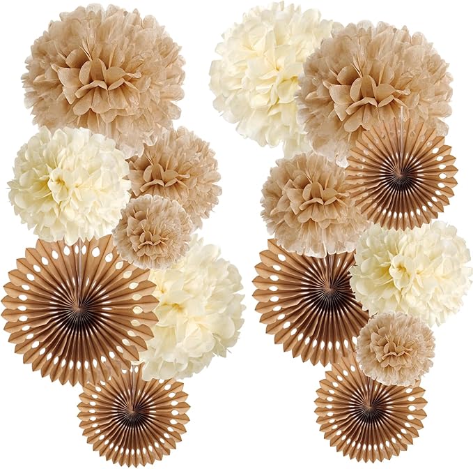 PAPER JAZZ 15 Pcs Wedding Decoration Vintage Beige Pompoms Decoration