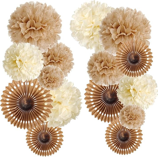 PAPER JAZZ 15 Pcs Wedding Decoration Vintage Beige Pompoms Decoration