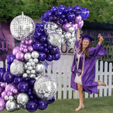 Purple Silver Balloon Arch Kit Halloween Disco Dark Royal Purple