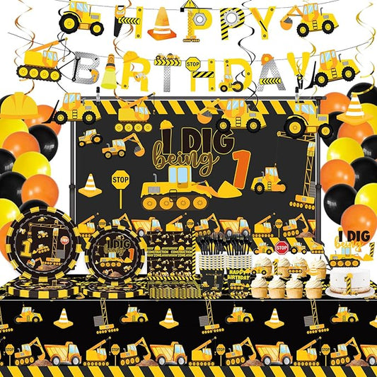 162 Pcs Construction 1st Birthday Party Supplies Dump Truck One