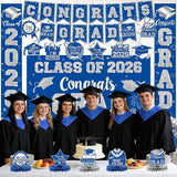 Graduation Decorations Class of 2026, Blue and Silver Graduation