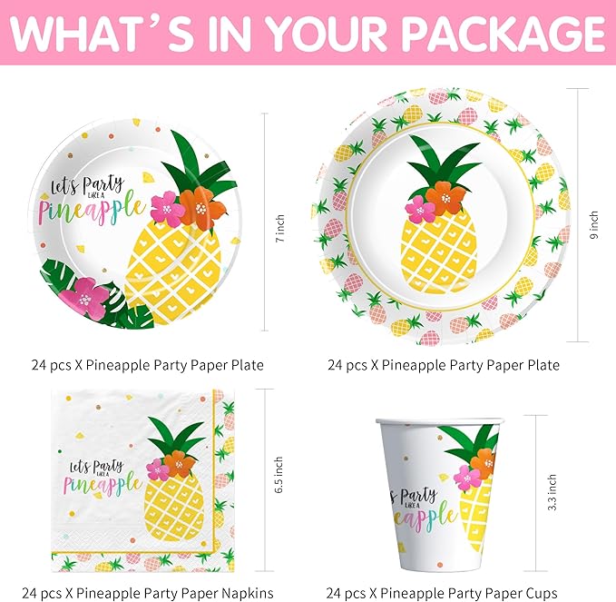 Pineapple Party Decorations Tableware Summer Hawaiian Luau Theme