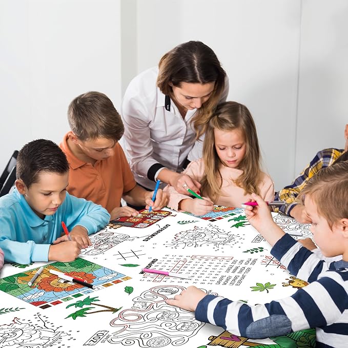 2 Pack Safari Jungle Theme Kids Coloring Paper Tablecloth