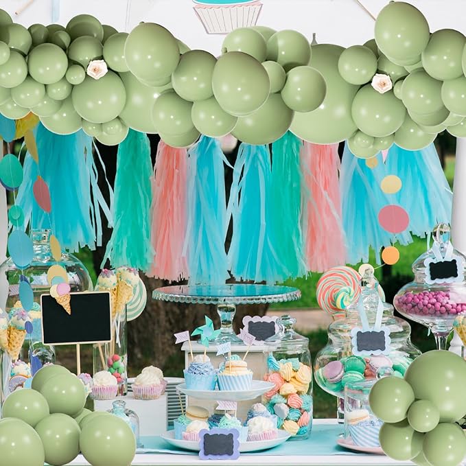 104pcs Sage Green Balloons - 18/12/10/5 Inch Neutral Green Latex