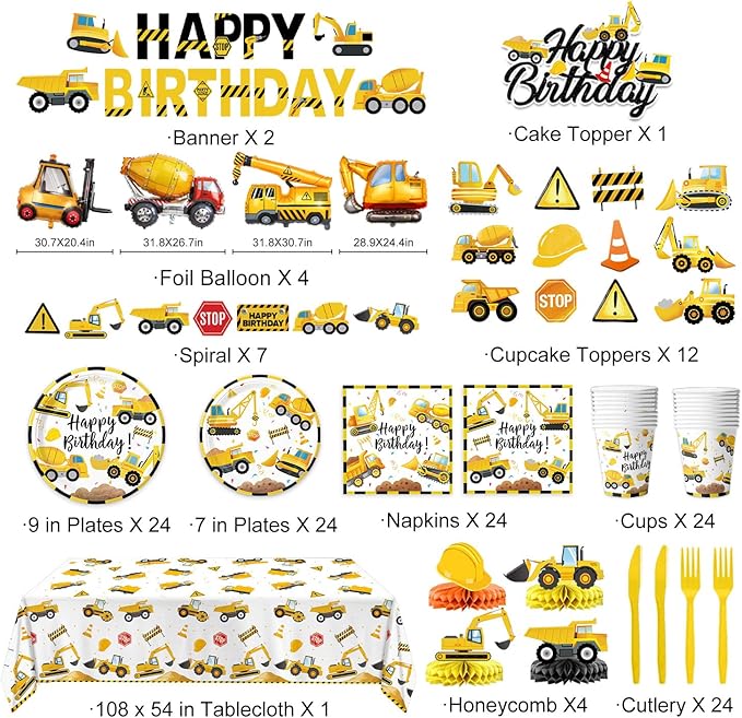 Construction Birthday Party Supplies Plates Napkins Cups Cutlery