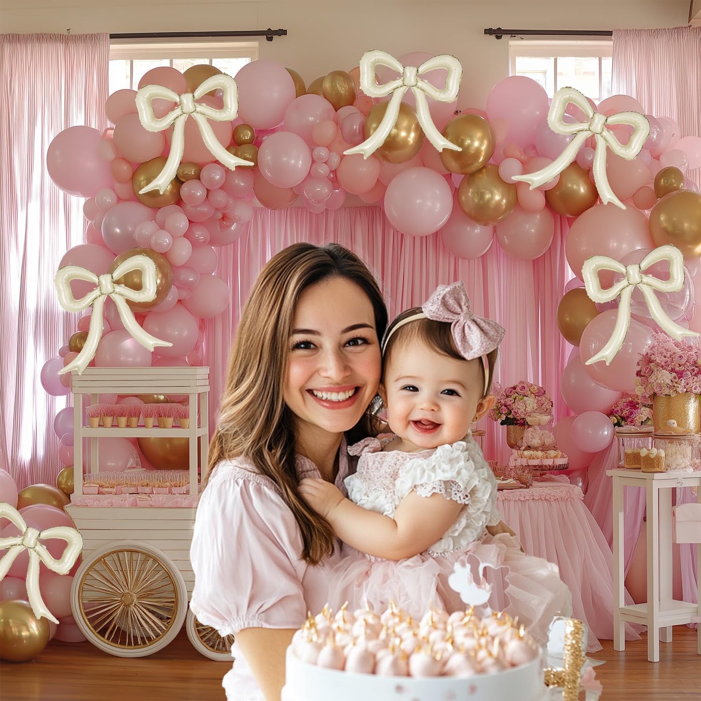 6pcs Cream White Bow Foil Balloons Mylar Bow Balloons for Coquette