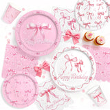 Pink Bow Happy Birthday Decorations Set for 24: Bachelorette Party