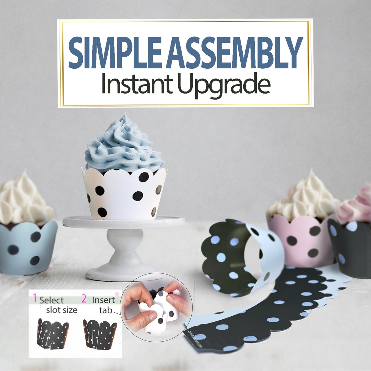 Cupcake Wrappers - Black Dot Wedding, Something Blue Bridal, She Said