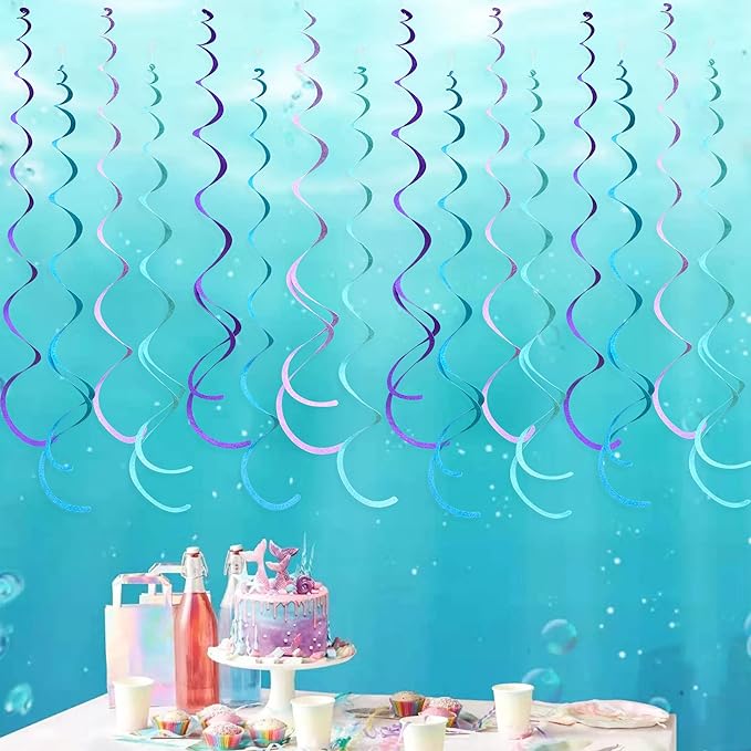 36 Pcs Mermaid Hanging Swirl Decorations Teal Purple Felt Swirl