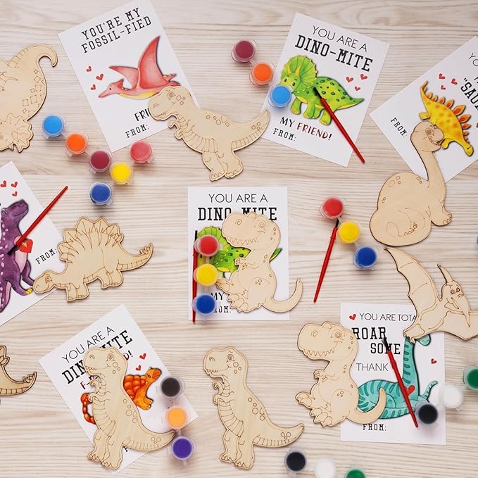24 Pack Dinosaur Party Favors for Kids DIY Dinosaur Wood Painting