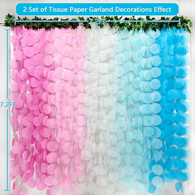 205 Ft Gender Reveal Party Decorations Ombre Pink and Blue Big