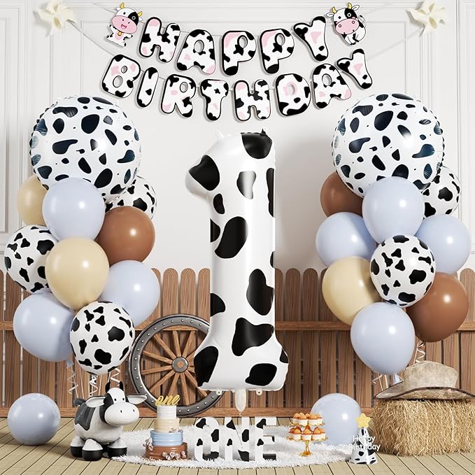 1st Birthday Decorations for Boys, 40 Inch Cow Number 1 Balloon, 18