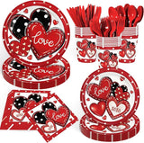 168Pcs Valentine's Day Party Supplies Red and Black Heart Party