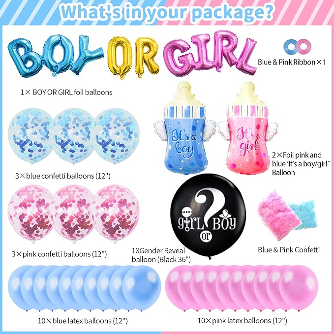 124 Pcs Gender Reveal Decorations Kit Party Supplies With 36''