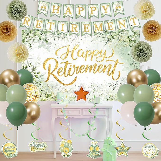 Green Retirement Party Decorations Women Men Green Gold Happy