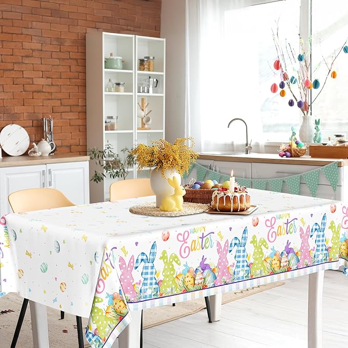 2 Pack Easter Tablecloth, 54" x 108" Easter Decorations, Rectangular