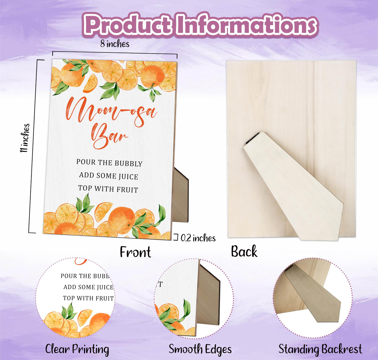 Mom-osa Bar Baby Shower Tabletop Sign With Stand, Orange Citrus Gender