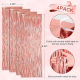 Voircoloria 4 Pack Rose Gold Foil Fringe Backdrop Curtains, Tinsel