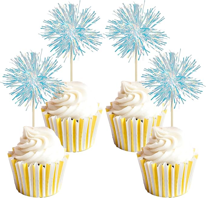 Gyufise 30Pcs Foil Firework Cupcake Toppers Sparkle Tinsel Cake #6