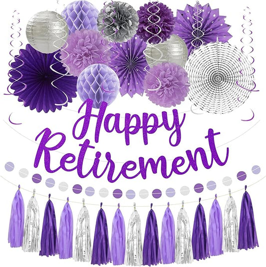 Retirement Party Decorations Women Purlpe Glitter Happy Retirement
