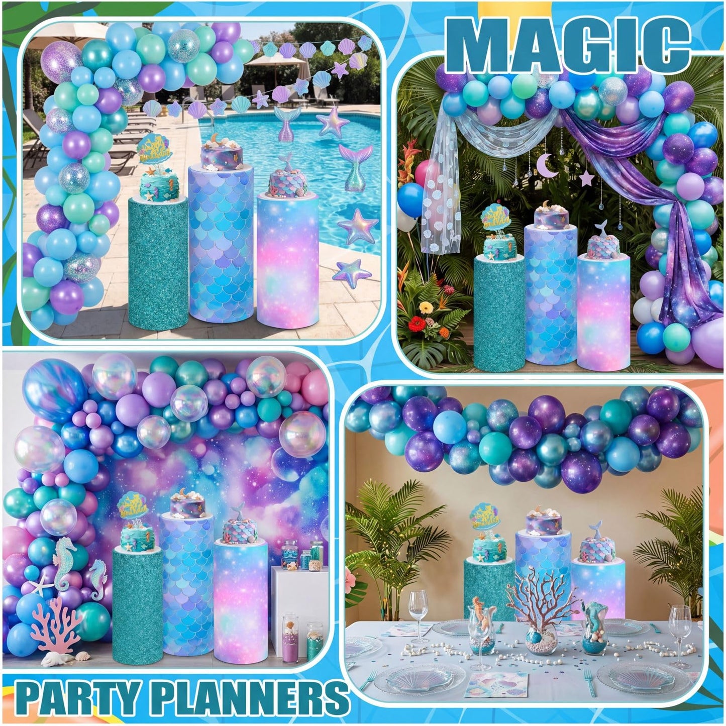 Mindsoft Set of 3 Mermaid Spandex Cylinder Stand Covers for Party,