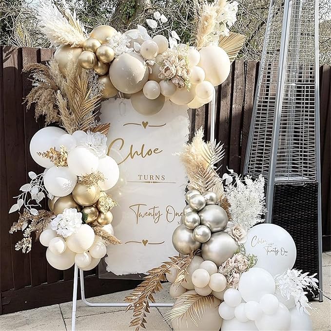 Champagne Gold and White Balloons, 60Pcs Beige White Sand Metallic