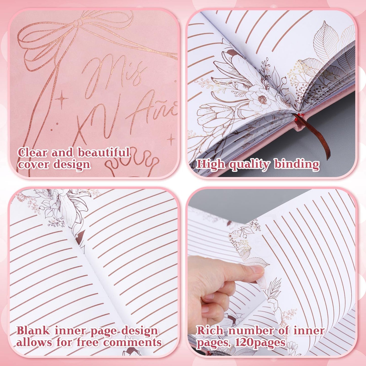 MotiMind Quinceanera Guest Book with Pen 11 x 8 Inch Libro De Firmas