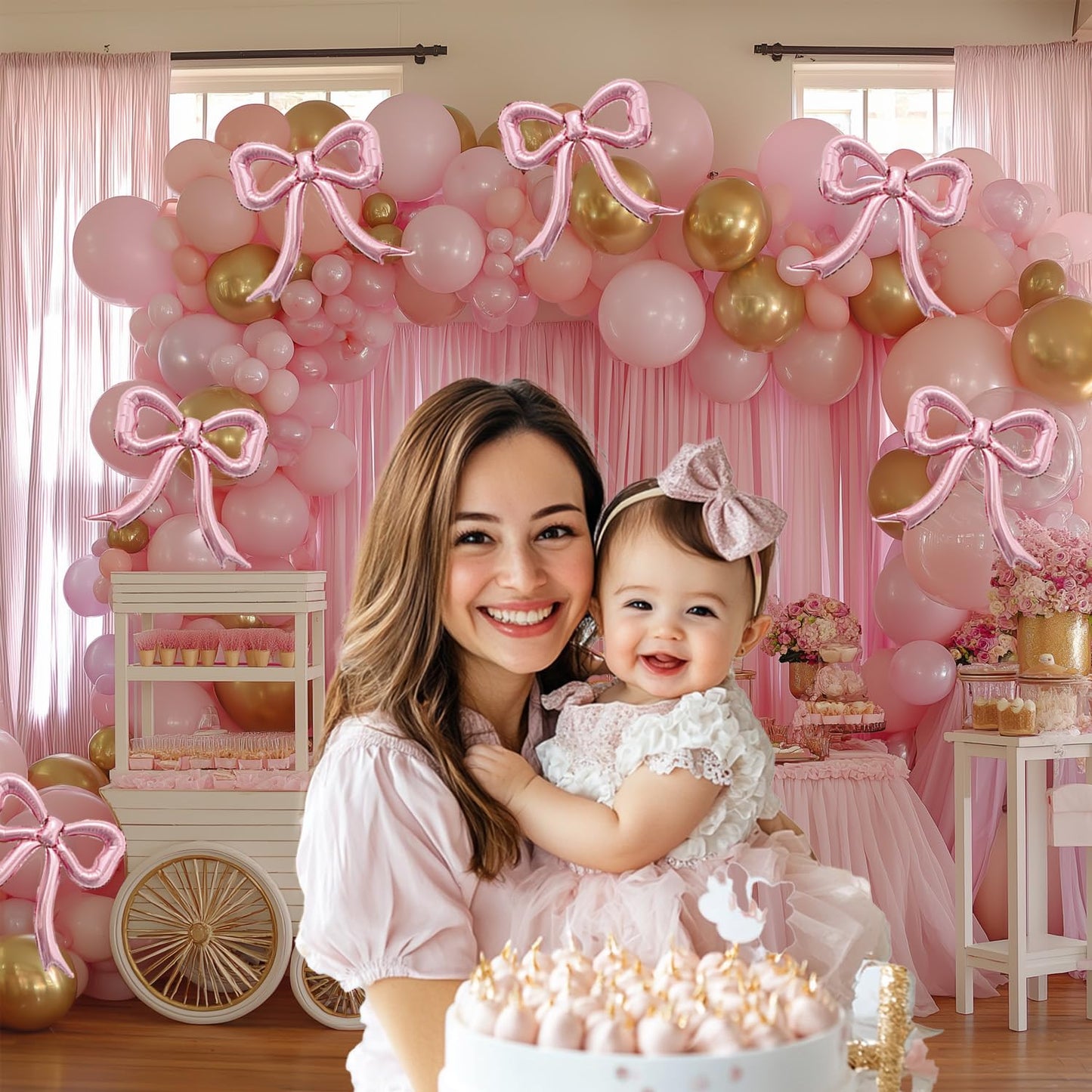 6pcs Pink Bow Foil Balloons Set Bow Mylar Balloons for Coquette