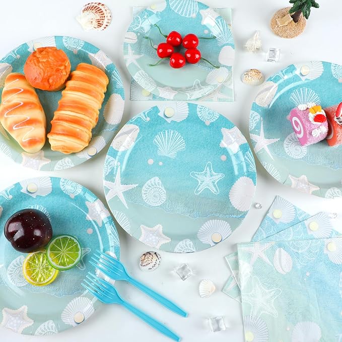 Seashell Beach Party Plates Napkin Fork Nautical Coastal Birthday