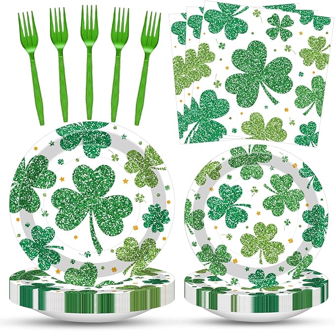 100 Pcs St Patrick's Day Shamrock Tableware Party Supplies Set